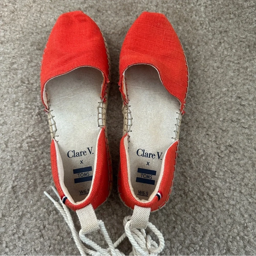 Clare V. x Toms Katalina Red Twill Espadrille 6.5 Beachy Resort Coastal Casual